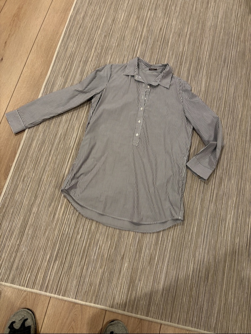 J. McLaughlin Navy and White Striped Button-Front Tunic